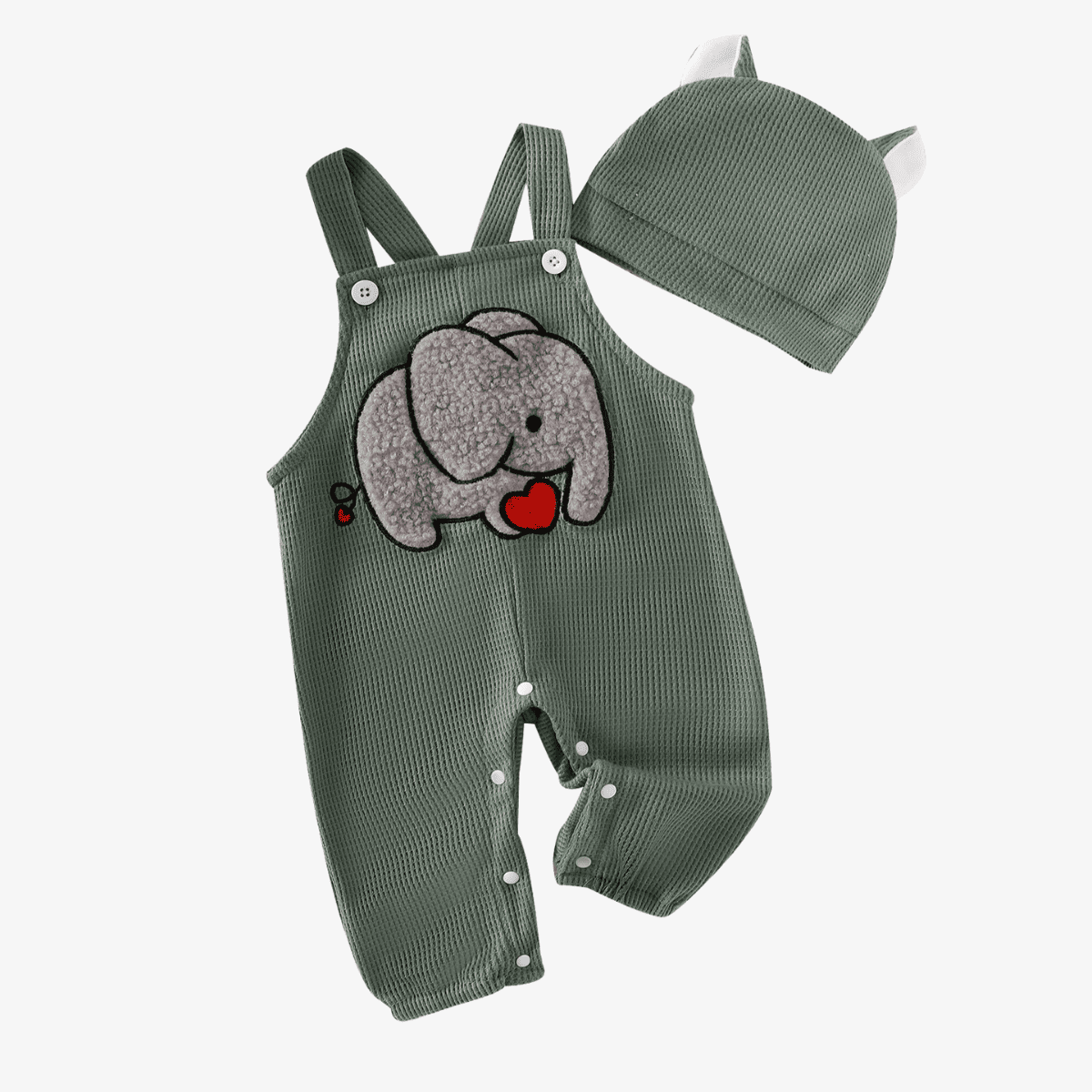 Macacão Bebê com Touca e Bordado de Elefante - Estrela Kids