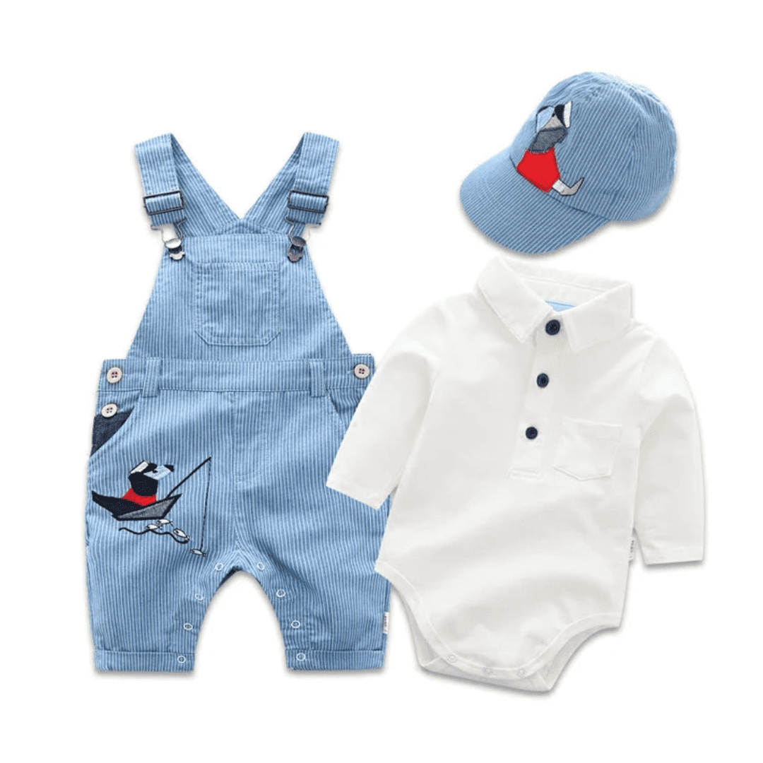 Macacão Casual Azul Celeste 3 Peças - Estrela Kids