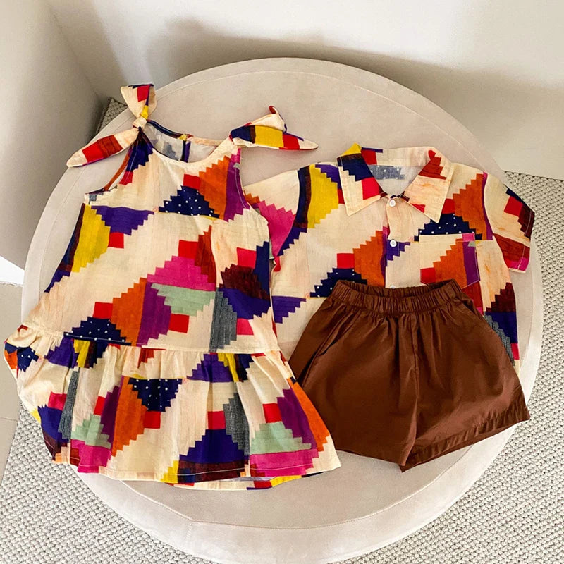 Conjunto Infantil Colorido de Verão - Camisa e Vestido - Estrela Kids