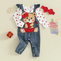 Jardineira Jeans Menina Bebê Urso - Estrela Kids