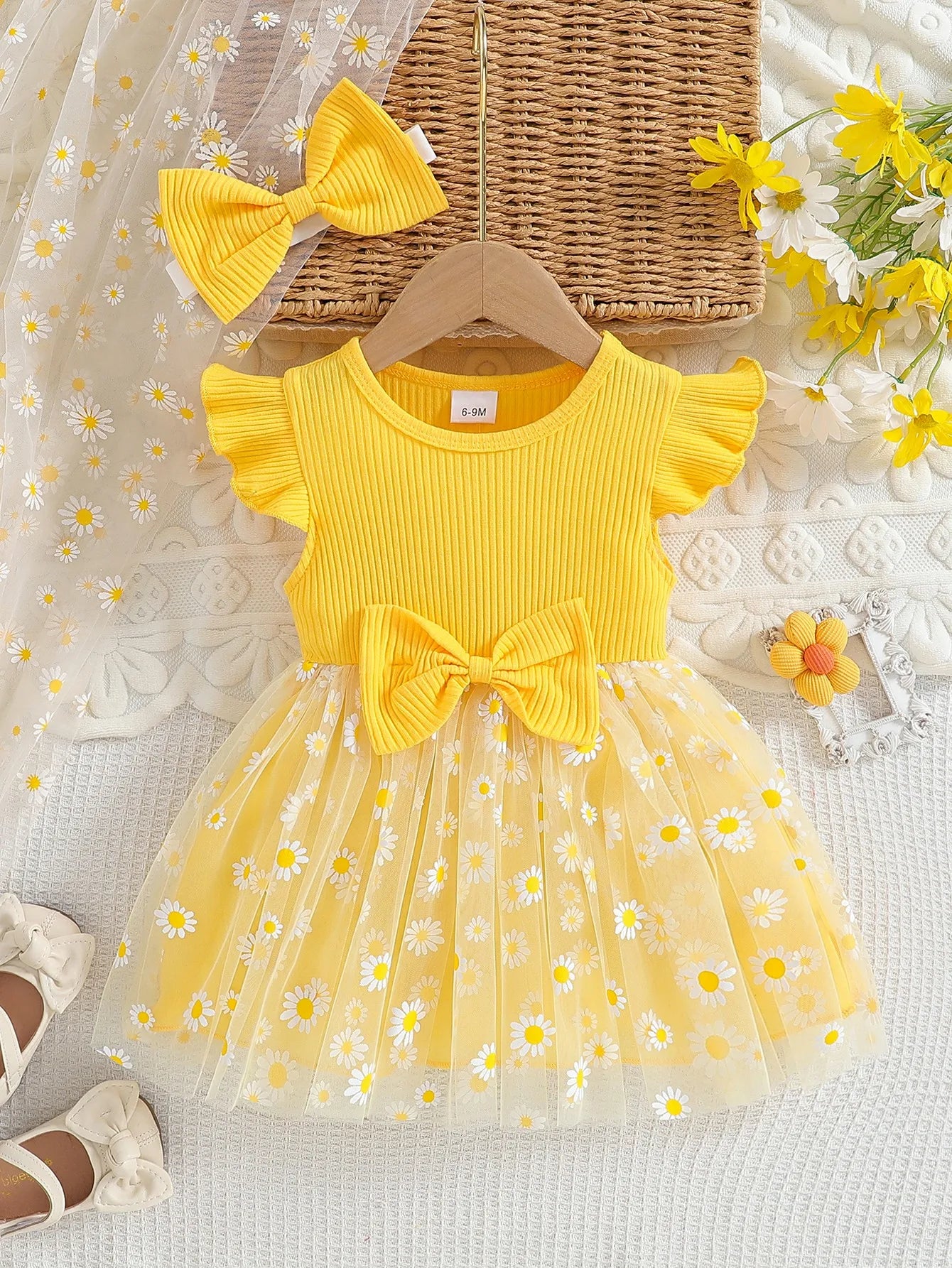 Vestido Infantil Princesa Florido com Mangas Voadoras - Estrela Kids