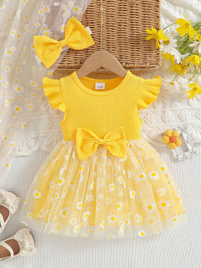 Vestido Infantil Princesa Florido com Mangas Voadoras - Estrela Kids