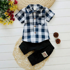 Conjunto Masculino Camisa Xadrez + Bermuda Infantil