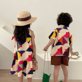 Conjunto Infantil Colorido de Verão - Camisa e Vestido - Estrela Kids