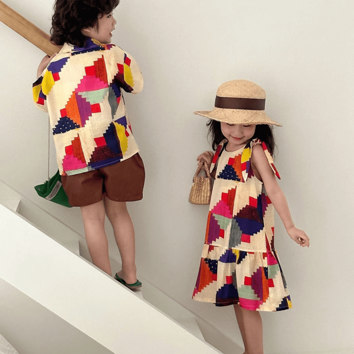 Conjunto Infantil Colorido de Verão - Camisa e Vestido - Estrela Kids