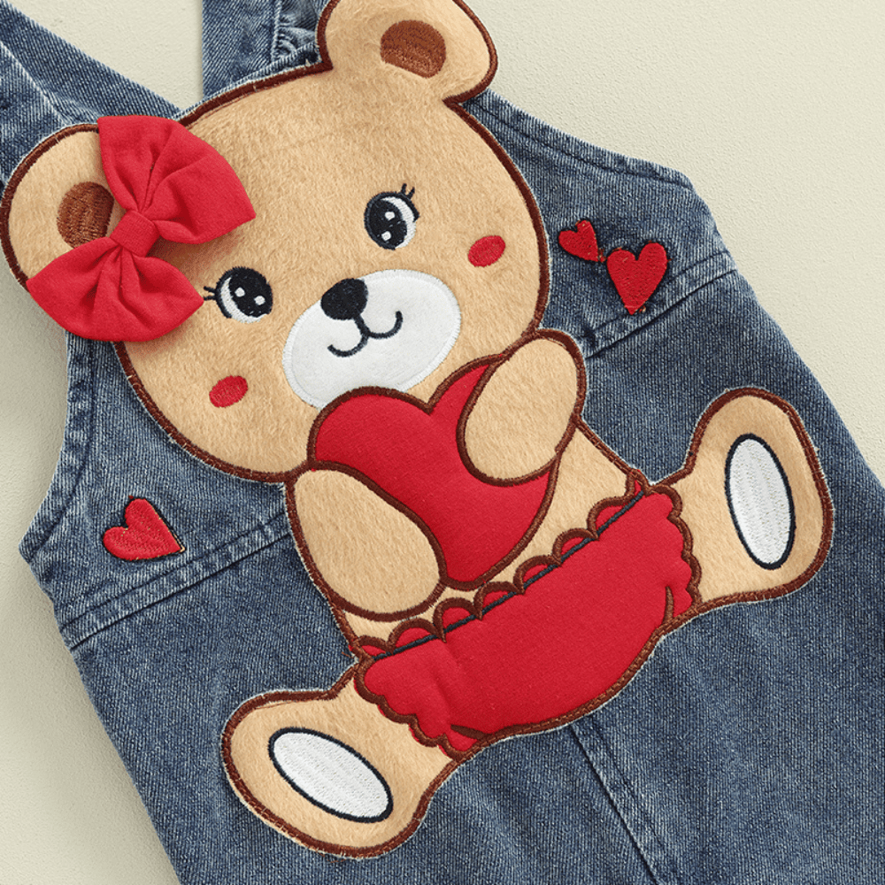 Jardineira Jeans Menina Bebê Urso - Estrela Kids