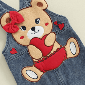 Jardineira Jeans Menina Bebê Urso - Estrela Kids